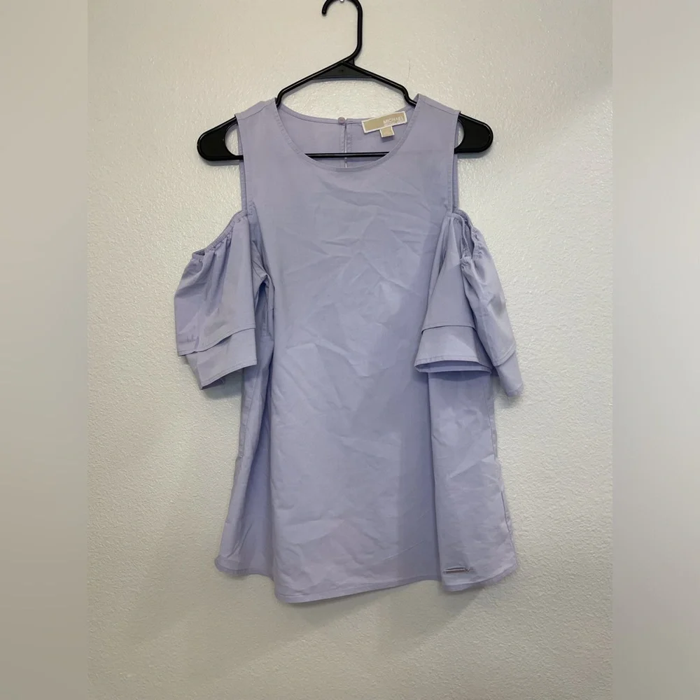 Michael Kors Women’s Lavender Ruffle Flounce Cold Shoulder‎ Sleeve Blouse Size M